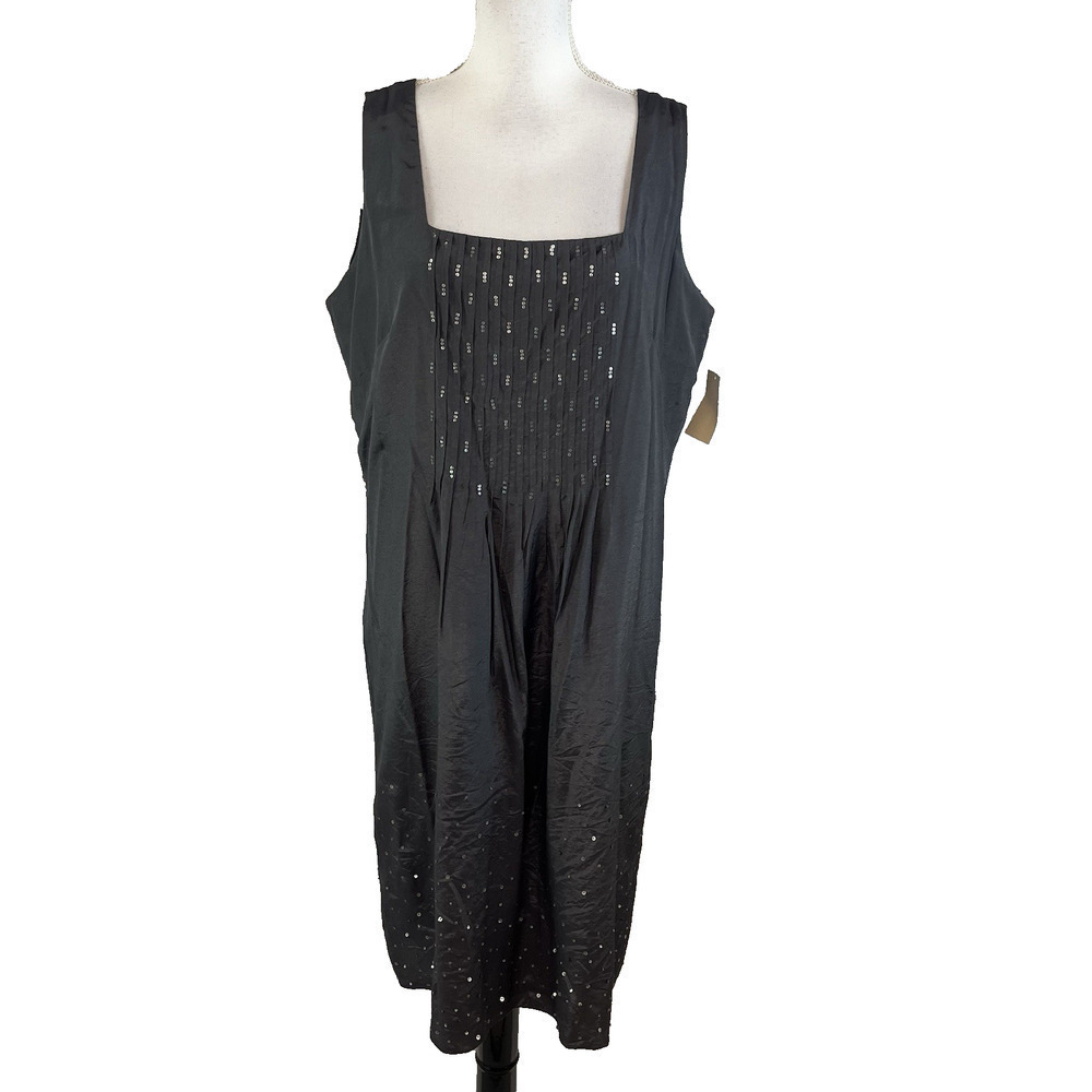 Coldwater Creek Dress size 14 Gray Beaded Flared Sequins Pleating Midi Lagenlook